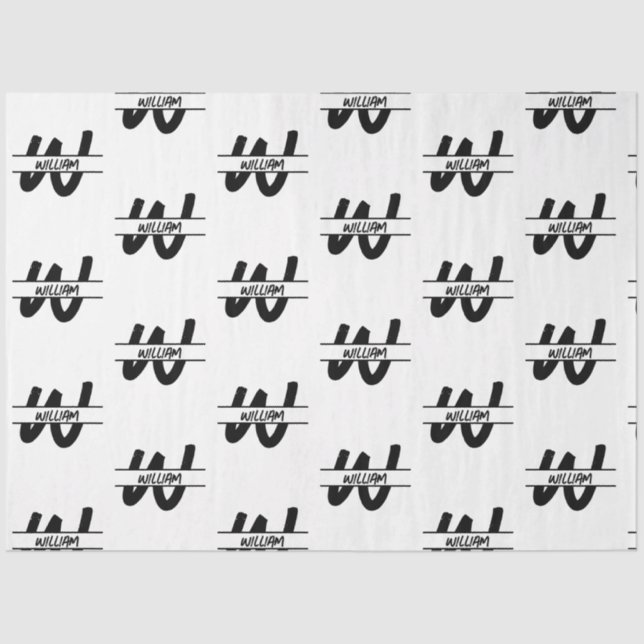 Hand Written Black & White Monogrammed Name Tissue Paper (Front)