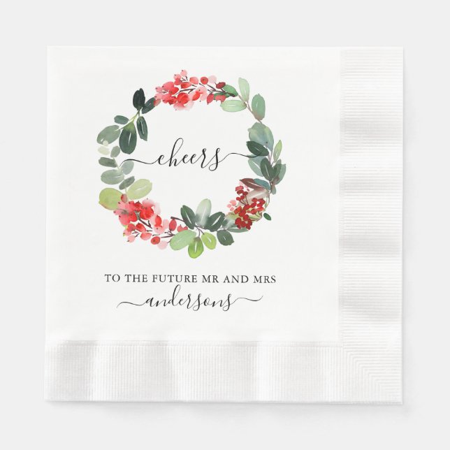 Hand Written Cheers To the Future Mr & Mrs Holiday Napkin (Front)