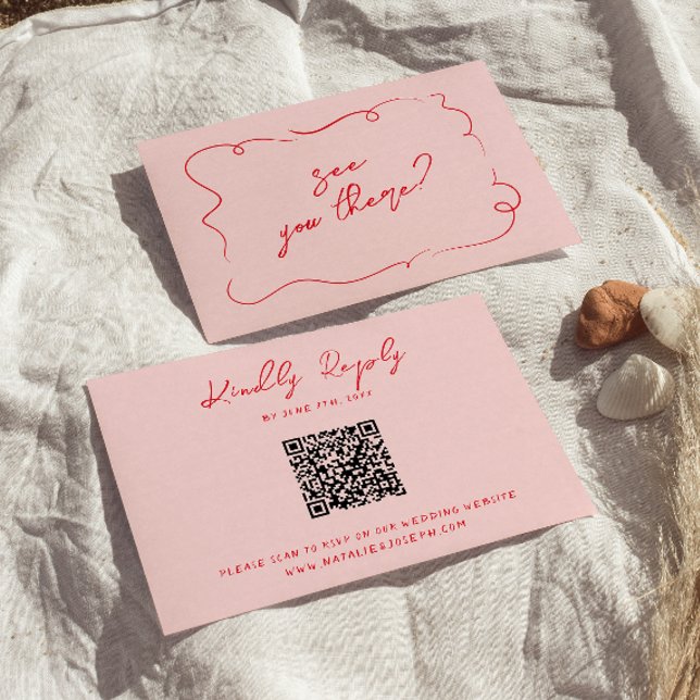 Hand-Written Colourful QR Code Fun Modern Wedding RSVP Card (Creator Uploaded)