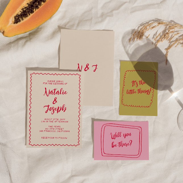 Hand-Written Colourful Retro Fun Unique Wedding  Invitation (Creator Uploaded)