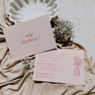 Hand Written Coral Colourful Floral Wedding Detail Enclosure Card