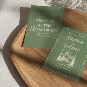 Hand Written Drawn Green Cream Fun Wedding  Save The Date