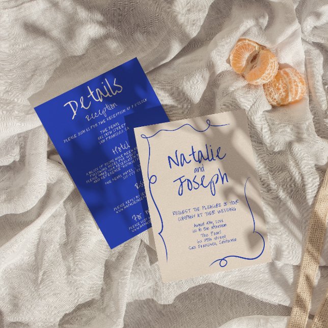 Hand Written Drawn Modern Funky All In One Wedding Invitation (Creator Uploaded)