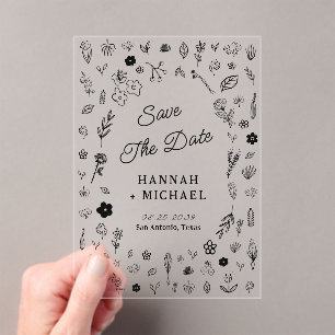 Hand Written Drawn Sketch Flowers Wedding Acrylic Invitations