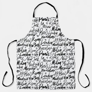 Hand Written Famous Cities of the World Pattern Apron