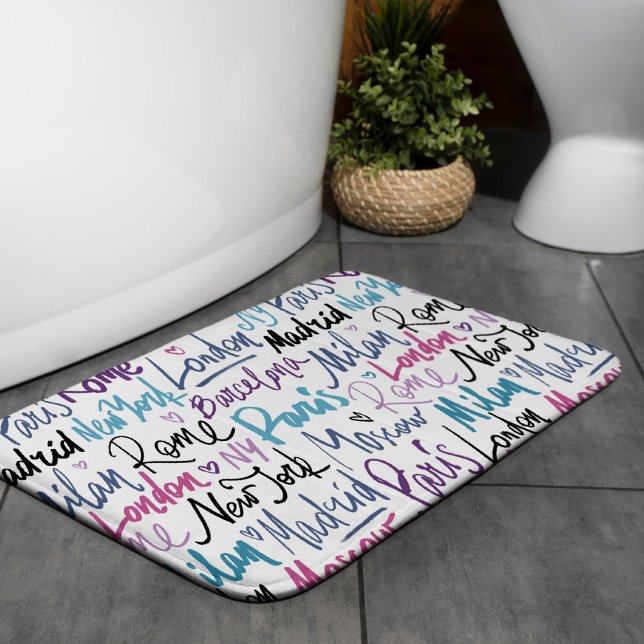 Hand Written Famous Cities of the World Pattern Bath Mat (Creator Uploaded)