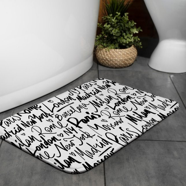 Hand Written Famous Cities of the World Pattern Bath Mat (Creator Uploaded)