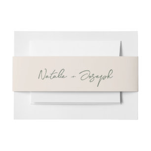 Hand Written Green Fun Calligraphy Boho Wedding Invitation Belly Band