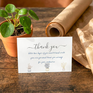 Hand written house plant thank you insert card.