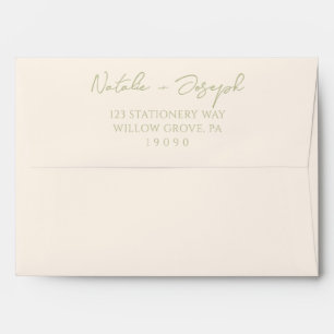 Hand Written Olive Green Whimsical Retro Wedding Envelope