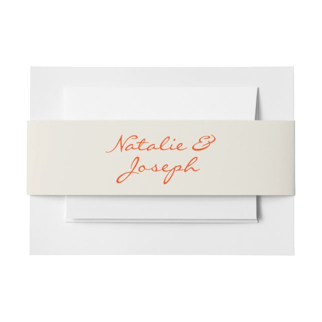Hand Written Orange Retro Whimsical Fun Wedding  Invitation Belly Band (Front Example)