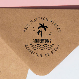 Hand-written Palms-Tree Tropical Return Address  Rubber Stamp
