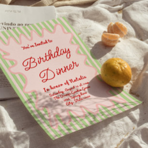 Hand Written Pink Colourful Stripes Birthday Dinne Invitation