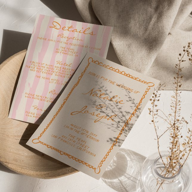 Hand Written Pinstripe Colourful All In One Weddin Invitation (Creator Uploaded)