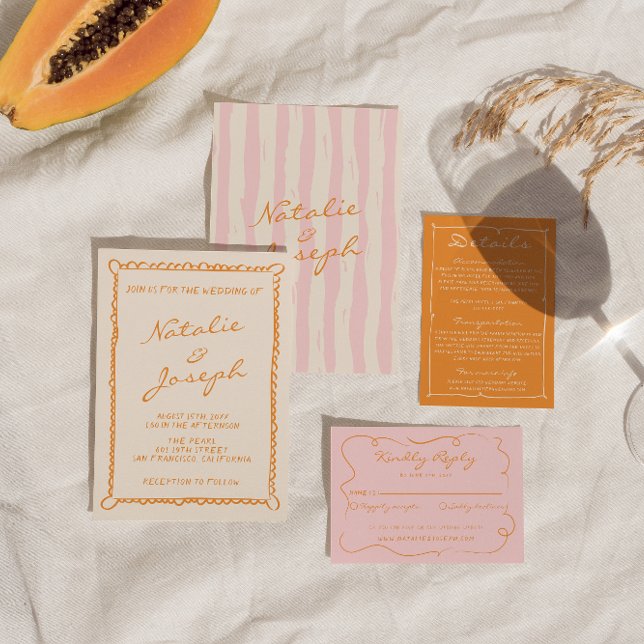 Hand Written Pinstripes Whimsical Colourful Weddin Invitation (Creator Uploaded)