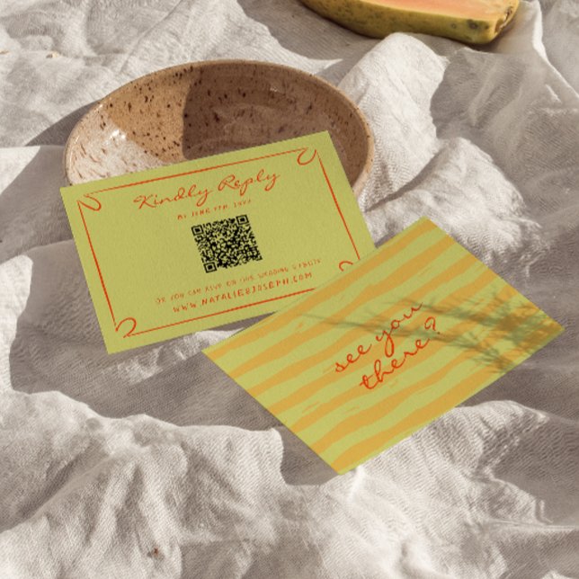 Hand Written Pinstripes Whimsical QR Code Wedding RSVP Card (Creator Uploaded)
