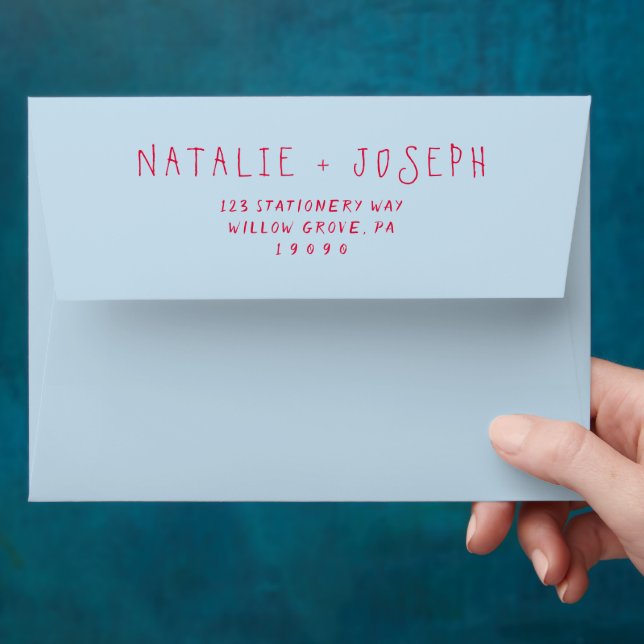 Hand-Written Retro Bright Funky Modern Wedding Envelope (Hand)