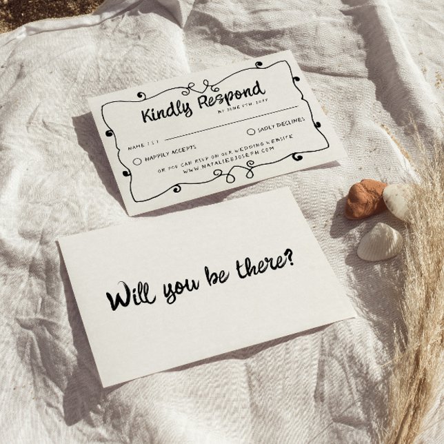 Hand Written Retro Unique Frame Modern Wedding     RSVP Card (Creator Uploaded)