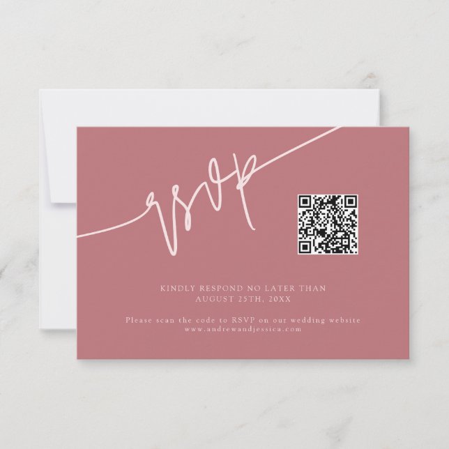 Hand Written Script Dusty Pink Wedding QR Code RSVP Card (Front)