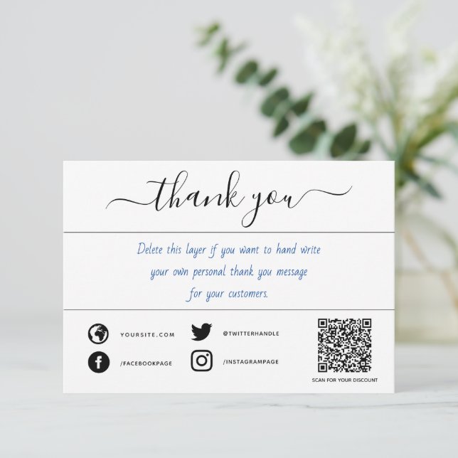  Hand written social qr code thank you insert card (Standing Front)