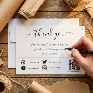 Hand written social qr code thank you insert card