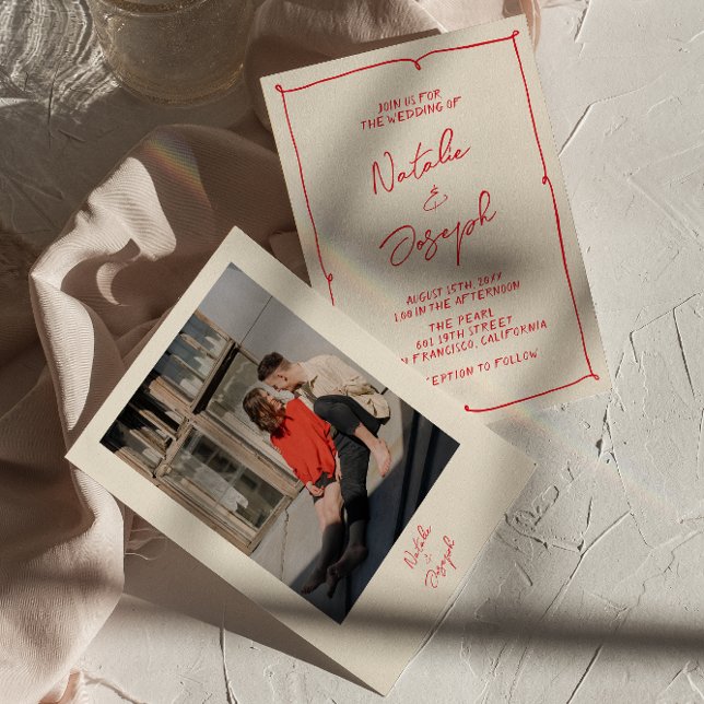 Hand-Written Vintage Colourful Photo Modern Weddin Invitation (Creator Uploaded)