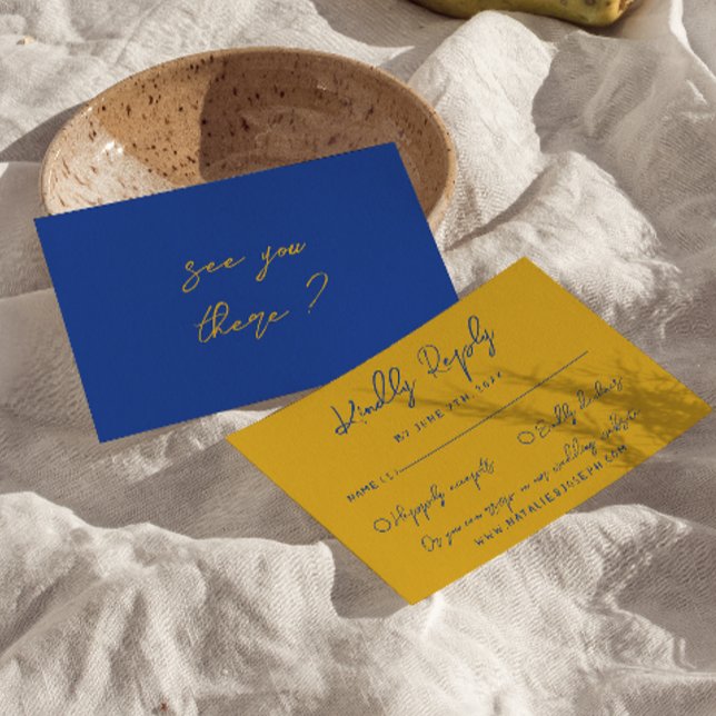 Hand Written Yellow Blue Italian Retro Wedding  RSVP Card (Creator Uploaded)
