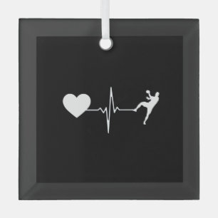 Handball Handball Player Heartbeat  Glass Ornament