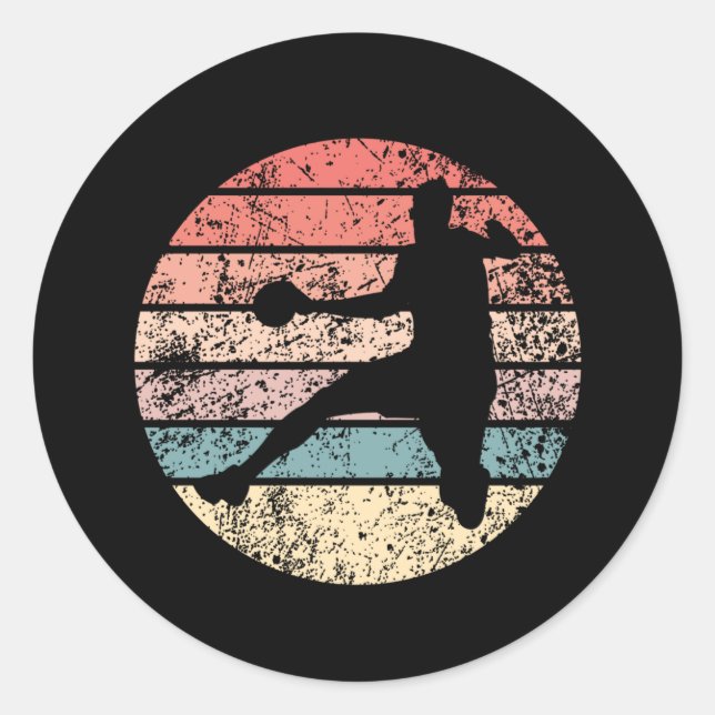 Handball Player Retro Classic Round Sticker (Front)