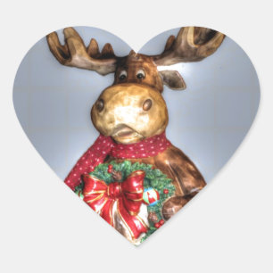 Handcarved-effect Wooden Christmas Reindeer Heart Sticker