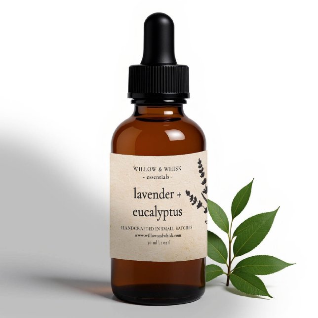 Handcrafted Aromatherapy Essential Oil Kraft Beige Sticker (essential oil bottle label kraft botanical custom packaging artisan maker business gifting christmas)