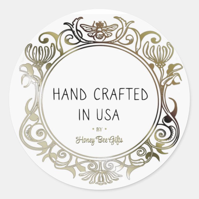 Handcrafted in USA mini stickers gold frame bee (Front)