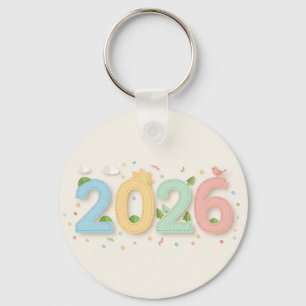 Handcrafted Pastel 2026 Paper-Cut Double-Sided Keychain