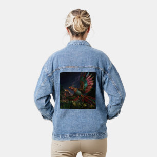 Handcrafted Pheasant and Teotihuacán Pyramid: Trad Denim Jacket