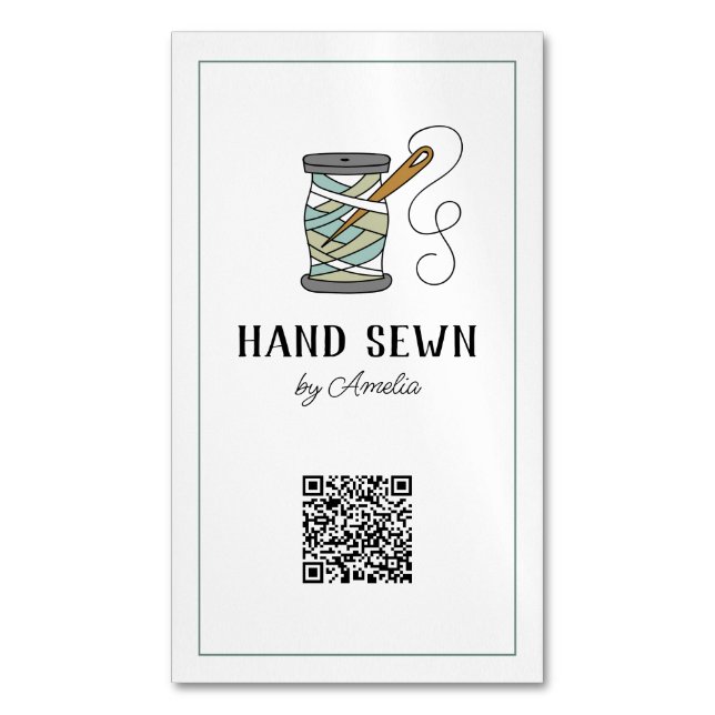 Handcrafted Sewing QR code Logo Business Card  (Front Vertical)