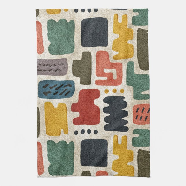 Handcrafted Shapes & Earthy Artistic Texture Kitchen Towel (Vertical)