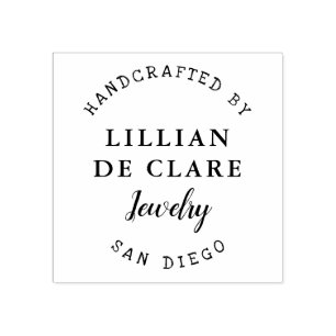 Handcrafted, Small Business Name, Location Rubber Stamp