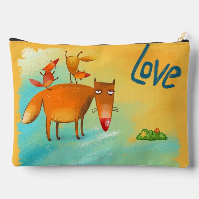 Handcrafted Watercolor Funny Fox Accessory Pouch (Back)