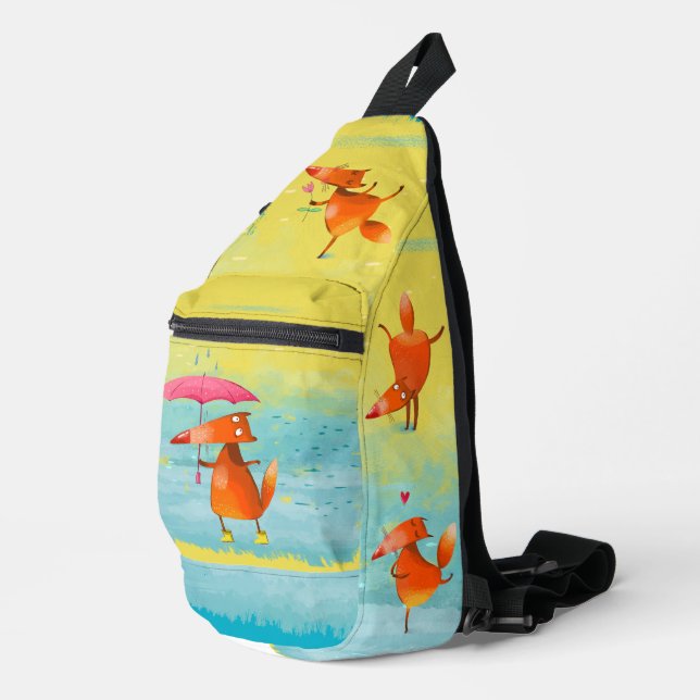 Handcrafted Watercolor Funny Fox Sling Bag (Right Corner)
