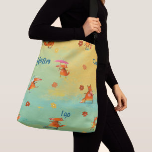 Handcrafted Watercolor Illustration Funny Fox Crossbody Bag