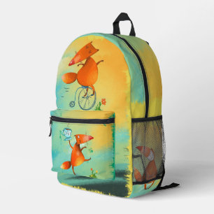 Handcrafted Watercolor Illustration Funny Fox Printed Backpack