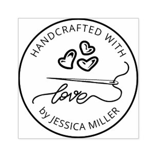 Handcrafted with Love Sewing Needle Custom Rubber Stamp
