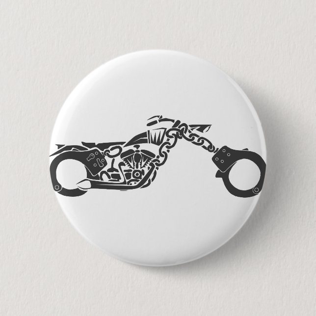 handcuff chopper motorcycle 2 inch round button (Front)
