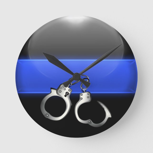 Handcuffs - Thin Blue Line Badge Round Clock (Front)