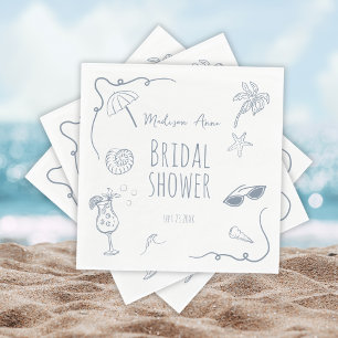 HandDrawn Beach Doodle Illustrations Bridal Shower Napkin