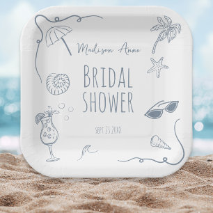 HandDrawn Beach Doodle Illustrations Bridal Shower Paper Plate