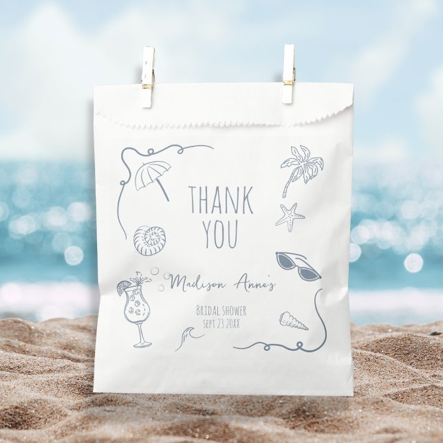 HandDrawn Beach Doodle Thank You Bridal Shower Favour Bag (Creator Uploaded)