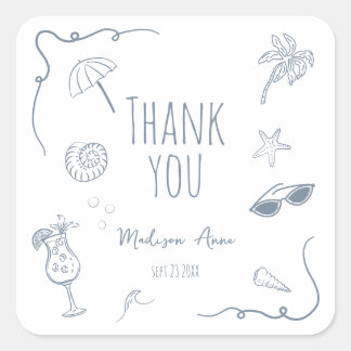 HandDrawn Beach Doodle Thank You Bridal Shower Square Sticker