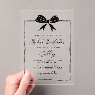 Handdrawn Black Bow Coquette Modern Chic Wedding Acrylic Invitations