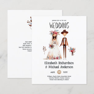 Handdrawn Boho Bride Groom Funny Wedding Invites